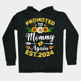 Womens Promoted To Mommy Again 2024 Sunflower Floral Mothers Day Hoodie